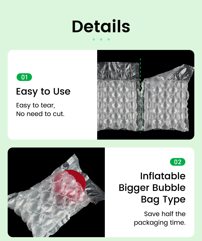 Air bubble bag roll features