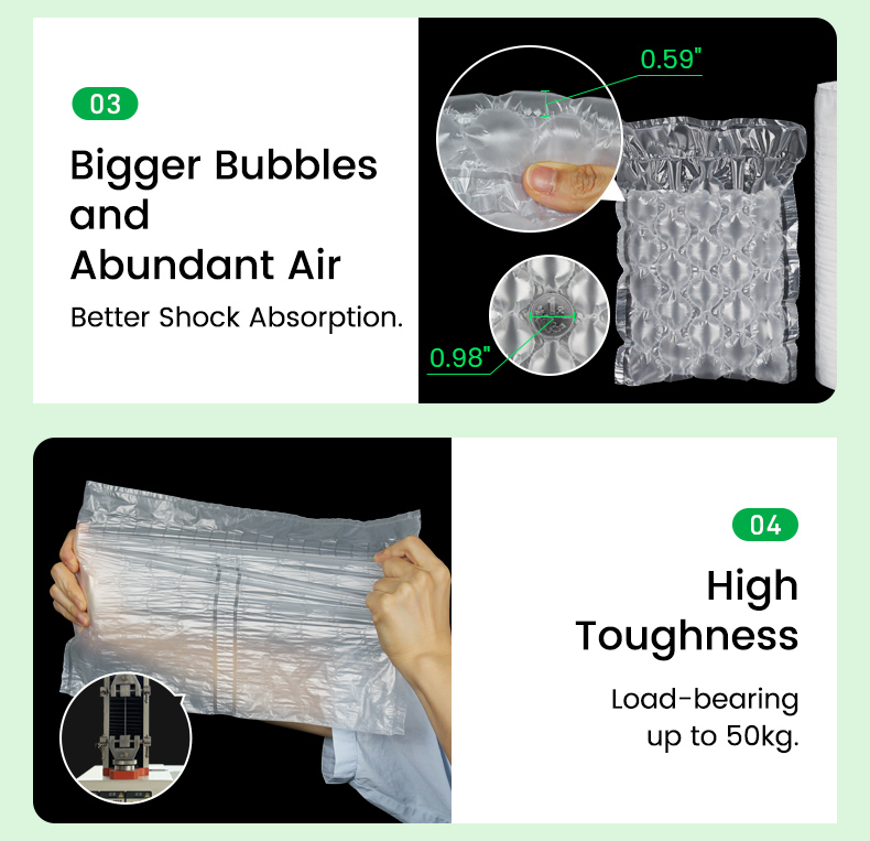 Air bubble bag roll features